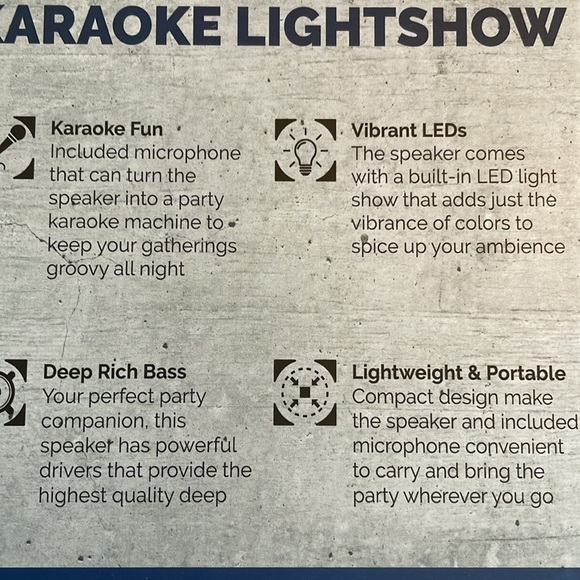 BROOKSTONE WIRELESS MULTICOLOR LED KARAOKE SPARK SPEAKER, MICROPHONE BLUETOOTH - Picture 5 of 8
